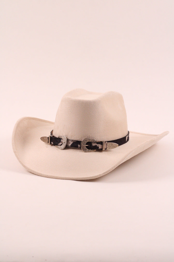 Double Buckle Leather Hat Band Animal Print Faux Fur