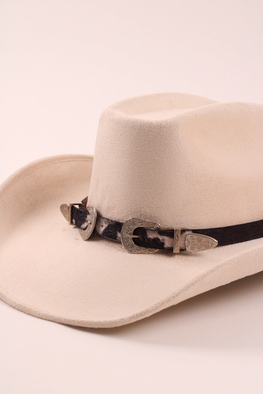 Double Buckle Leather Hat Band Animal Print Faux Fur