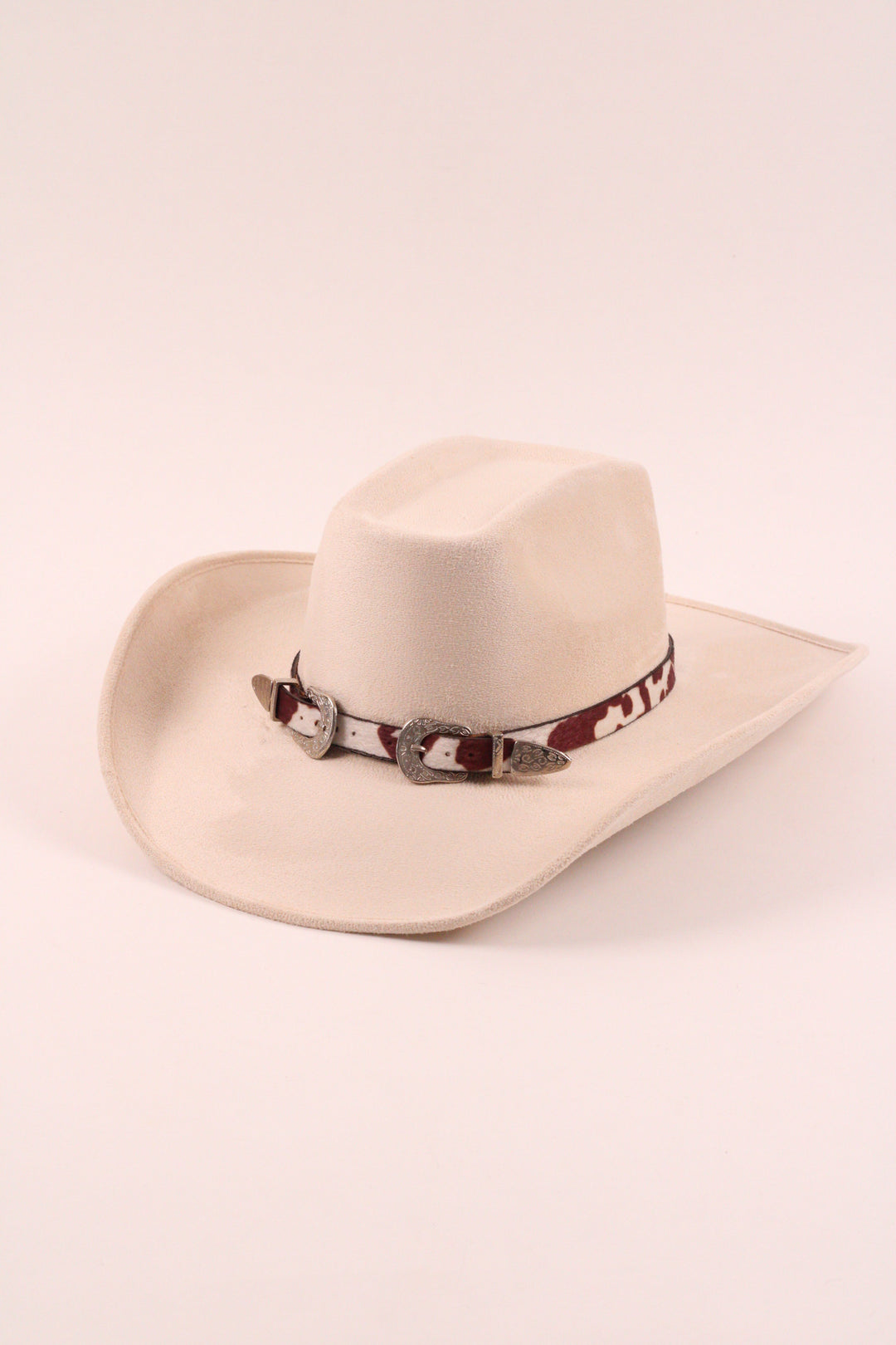Double Buckle Leather Hat Band Animal Print Faux Fur