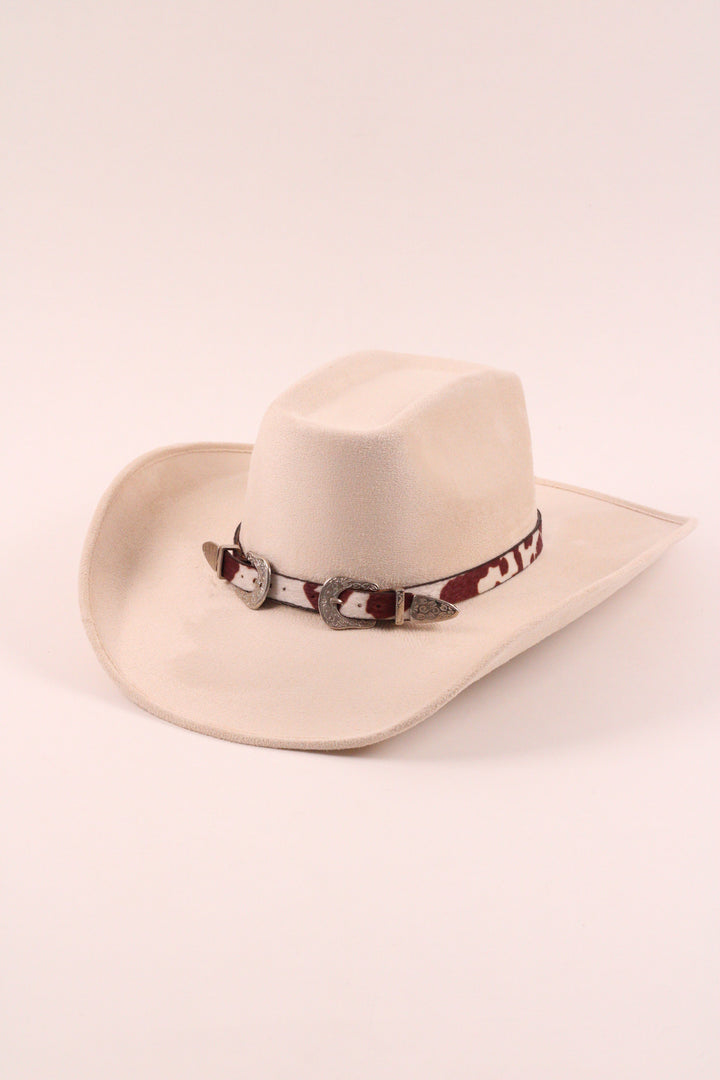 Double Buckle Leather Hat Band Animal Print Faux Fur