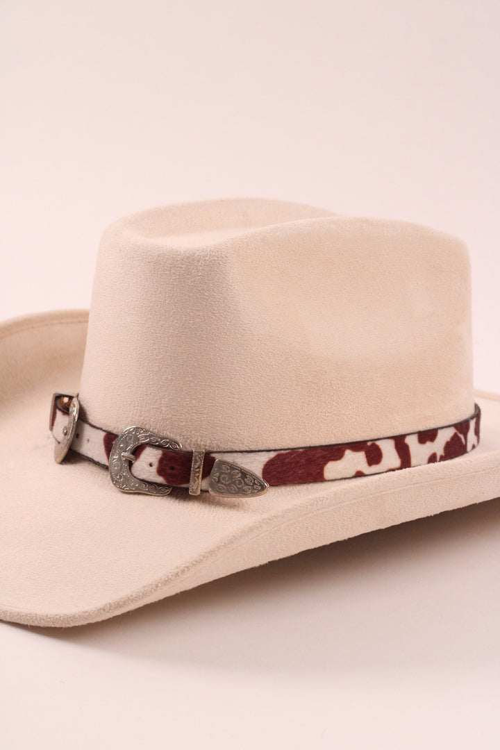 Double Buckle Leather Hat Band Animal Print Faux Fur
