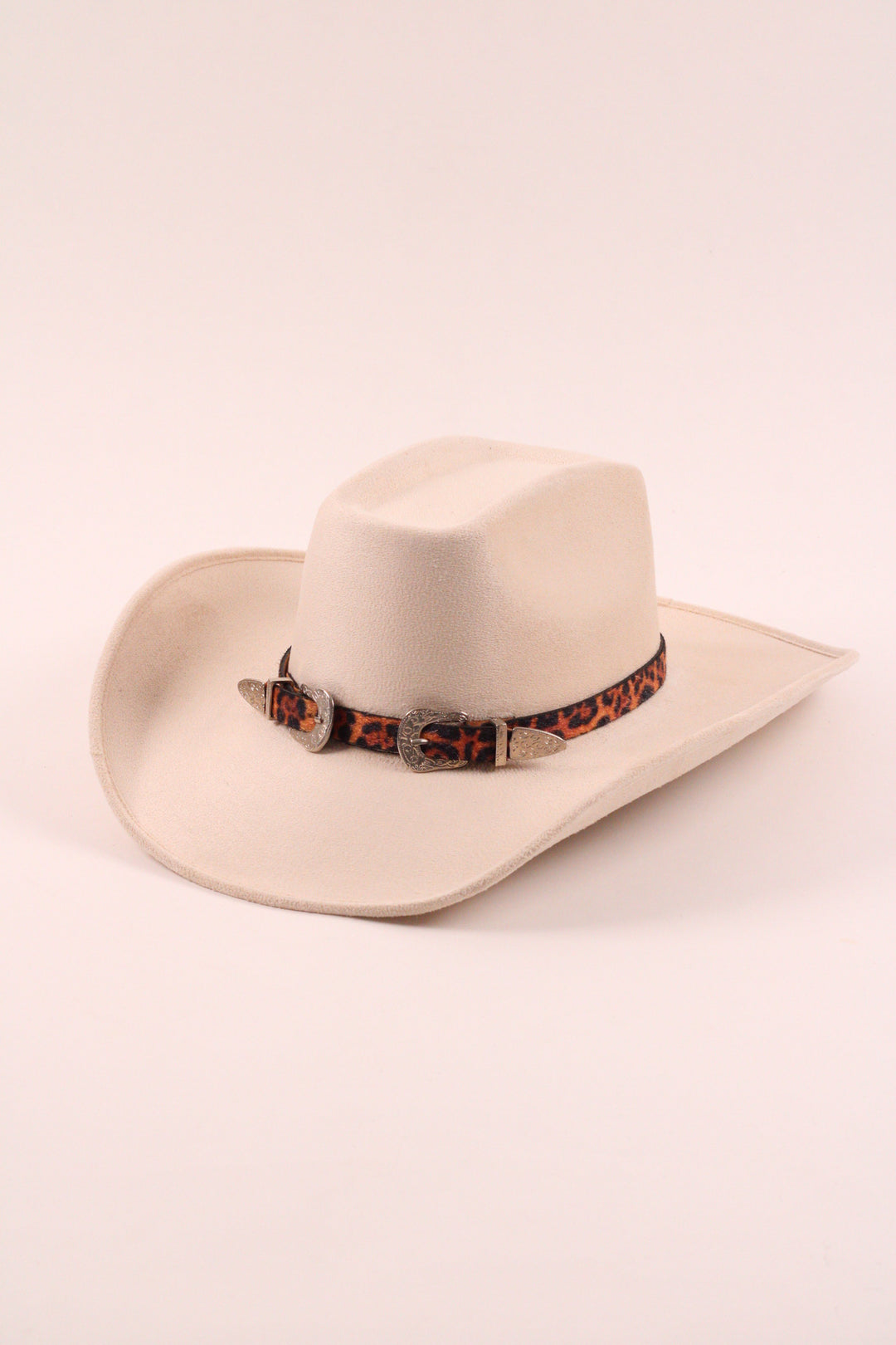 Double Buckle Leather Hat Band Animal Print Faux Fur