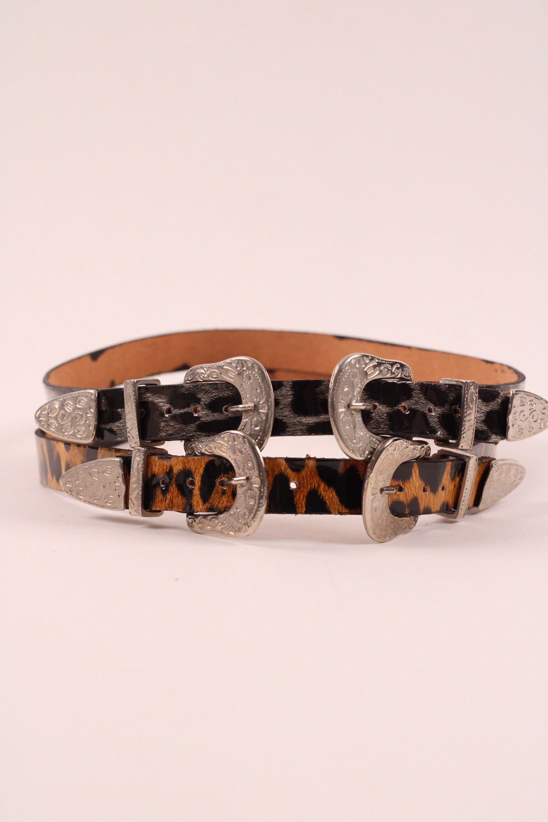 Double Buckle Leather Hat Band Leopard Print