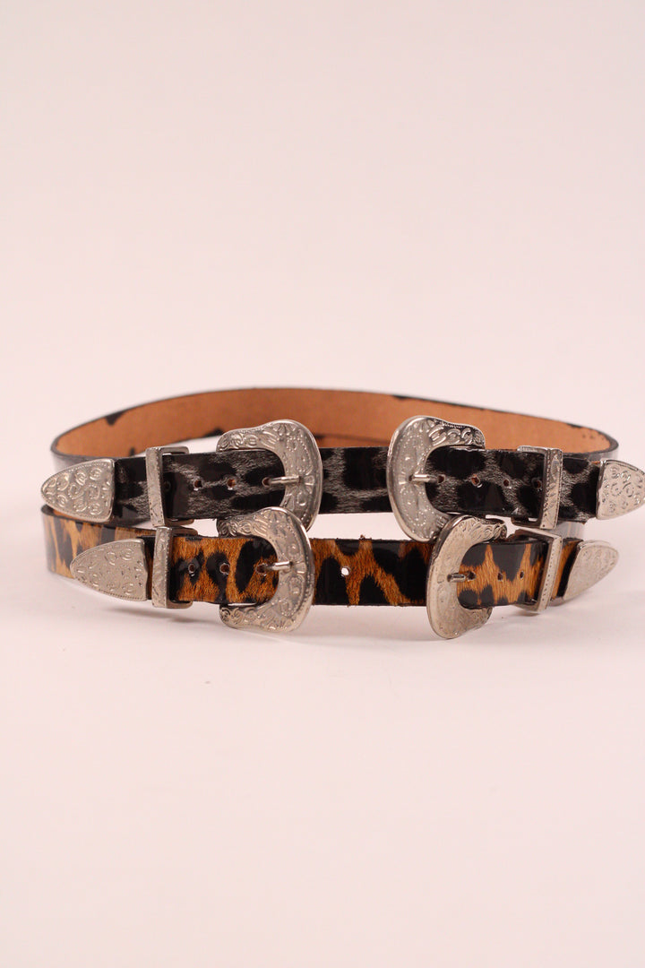 Double Buckle Leather Hat Band Leopard Print