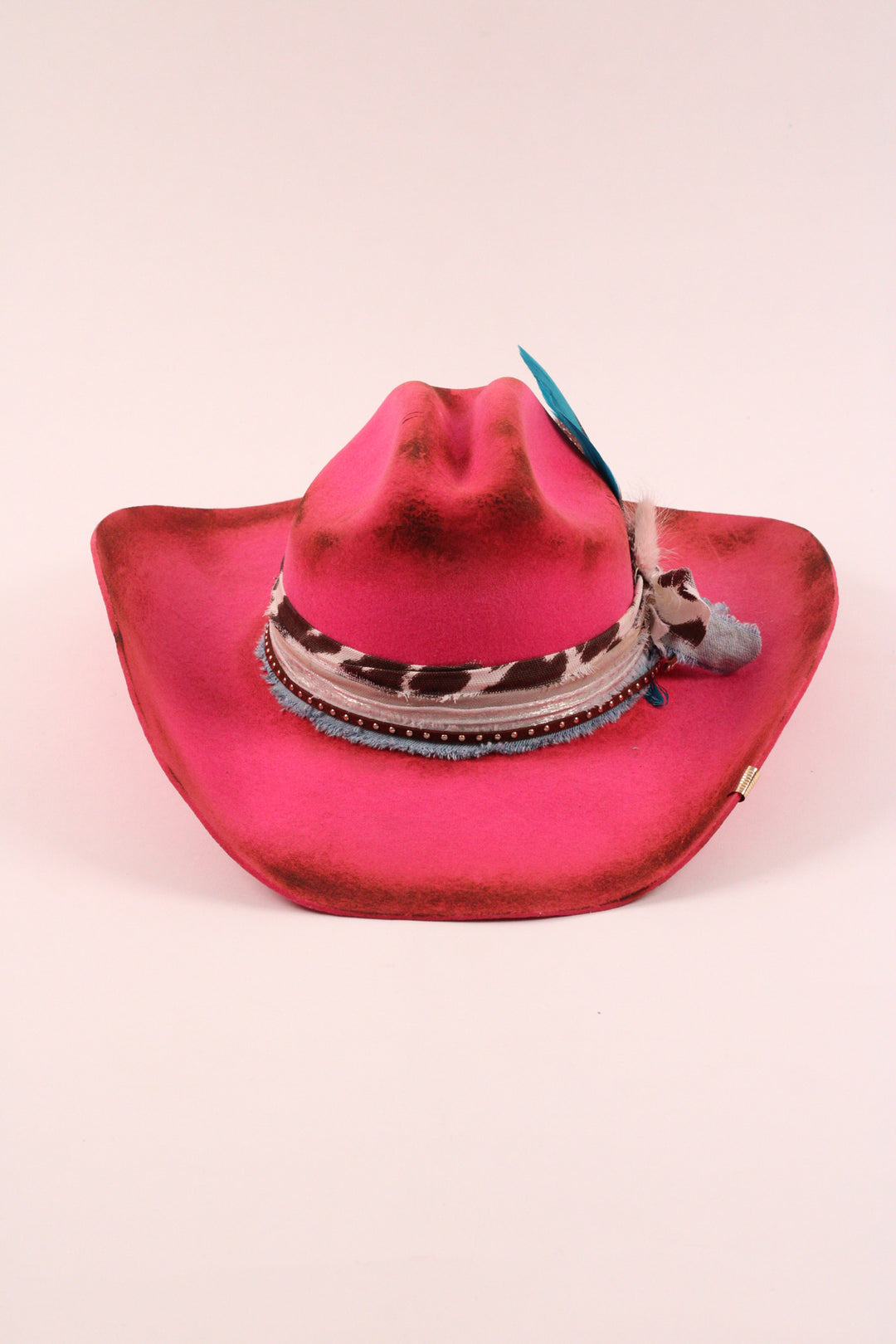 Hailey - Mustang Premium Wool Felt Hat - Hot Pink Distressed