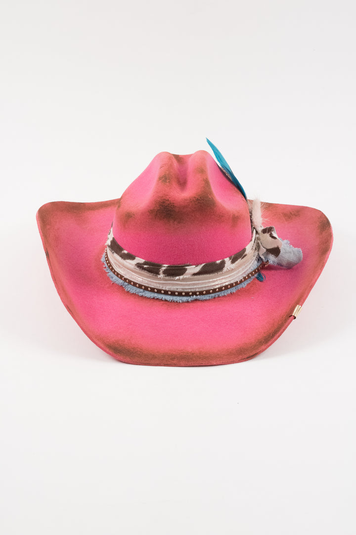 Hailey - Mustang Premium Wool Felt Hat - Hot Pink Distressed
