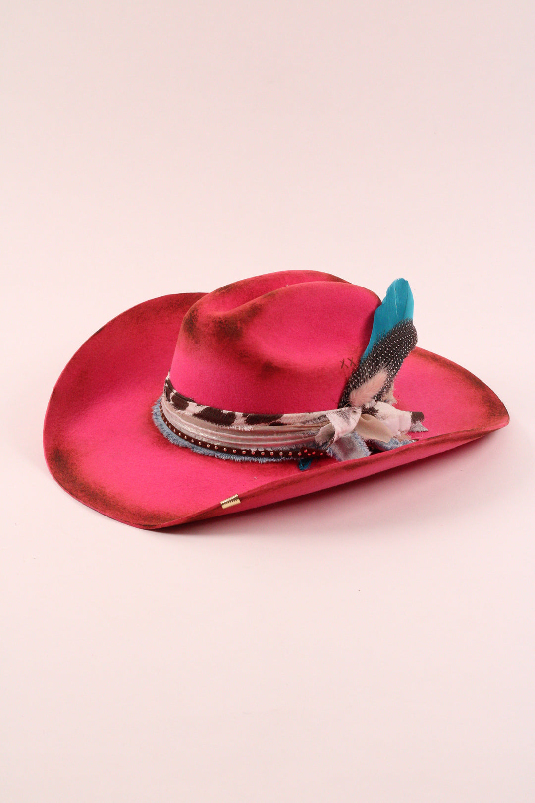 Hailey - Mustang Premium Wool Felt Hat - Hot Pink Distressed