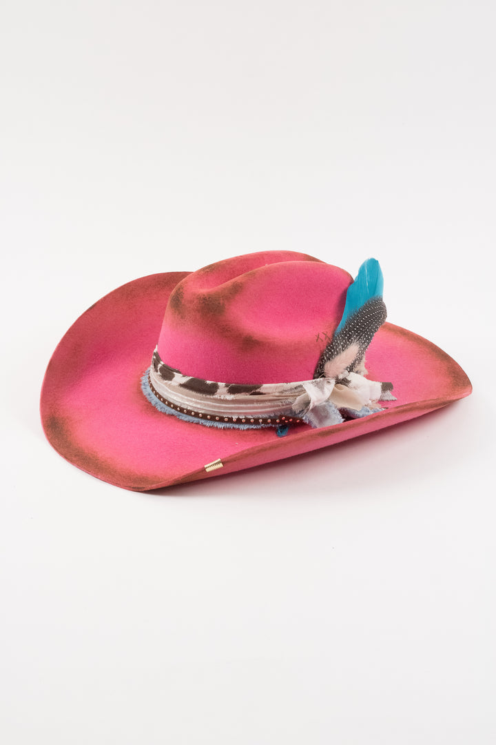 Hailey - Mustang Premium Wool Felt Hat - Hot Pink Distressed