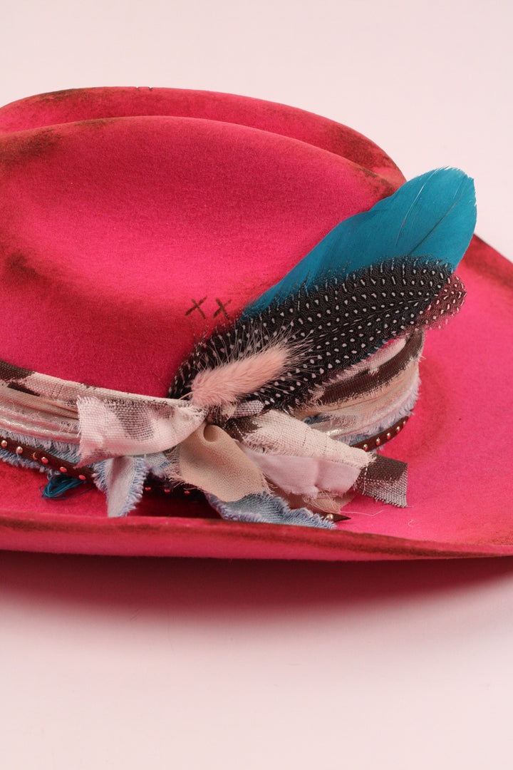 Hailey - Mustang Premium Wool Felt Hat - Hot Pink Distressed