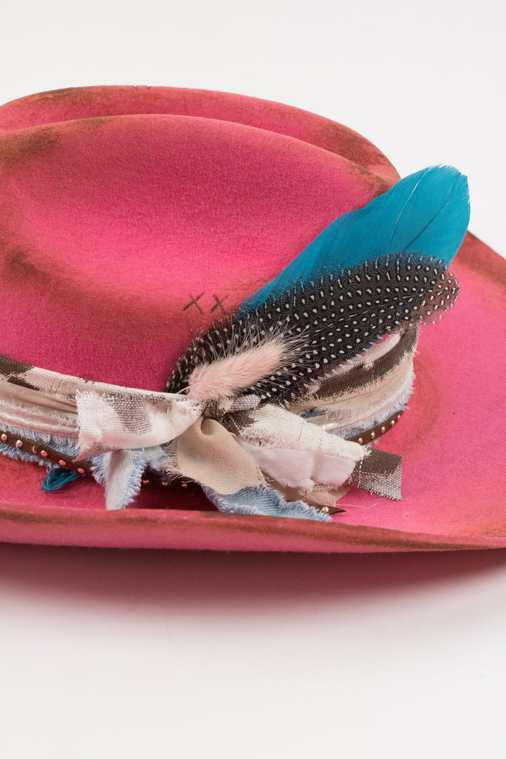 Hailey - Mustang Premium Wool Felt Hat - Hot Pink Distressed