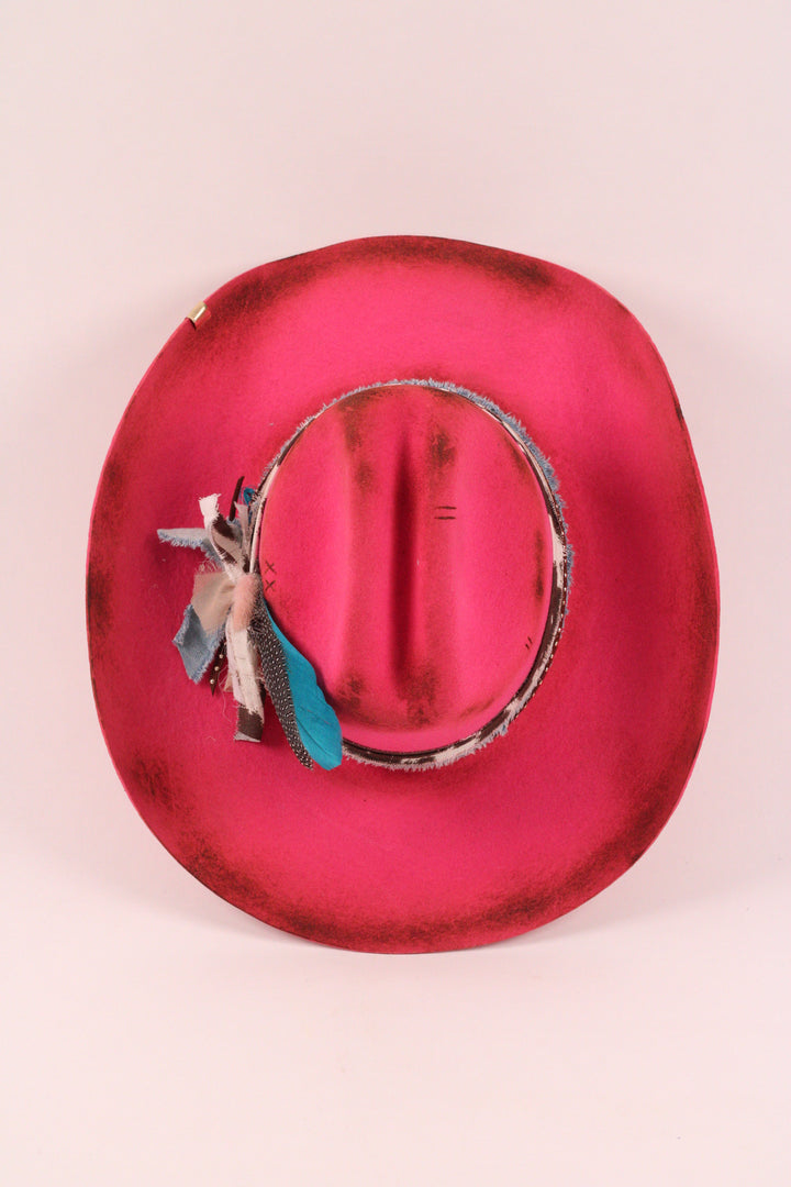 Hailey - Mustang Premium Wool Felt Hat - Hot Pink Distressed