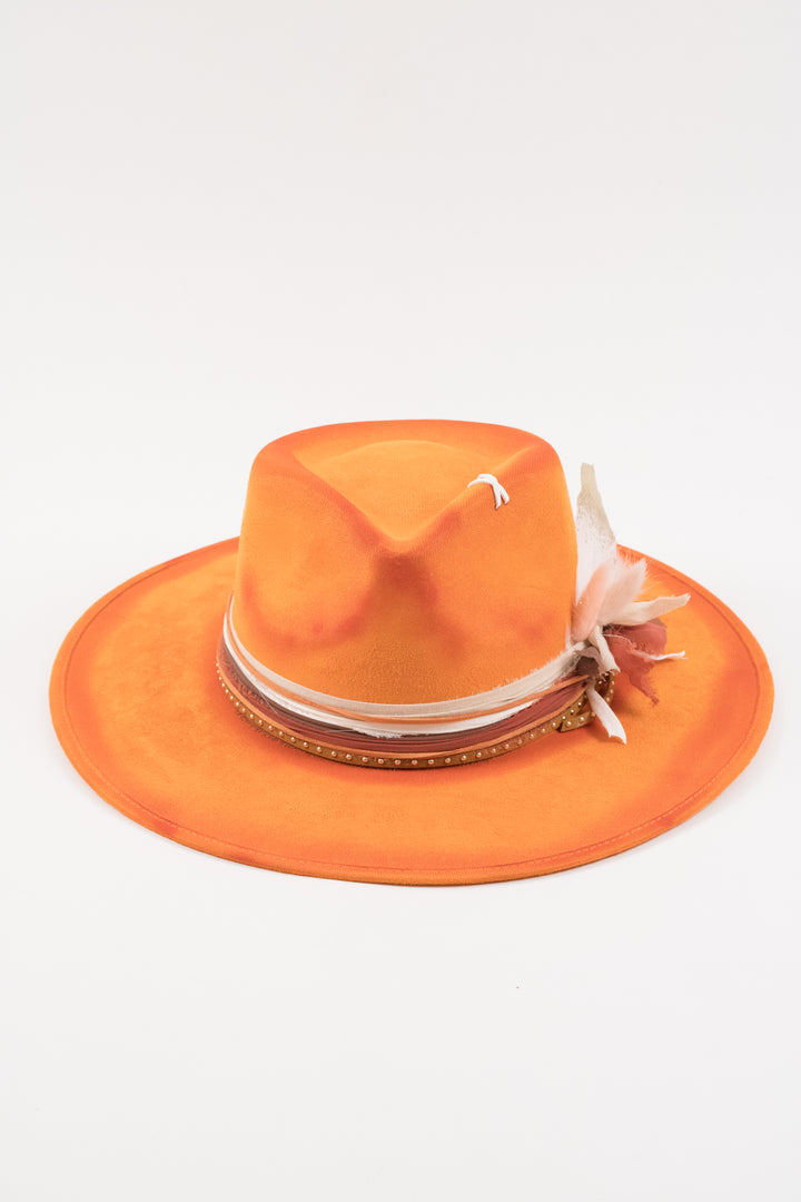 The Sunset- Vegan Suede Teardrop Hat - Orange Custom