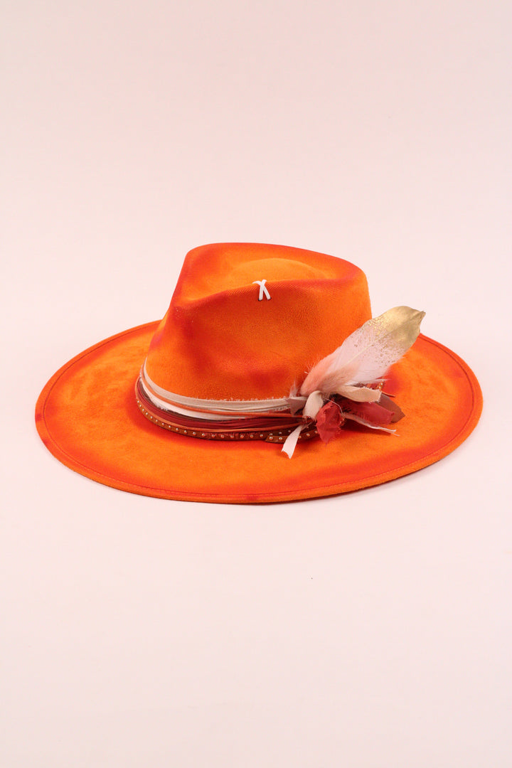 The Sunset- Vegan Suede Teardrop Hat - Orange Custom