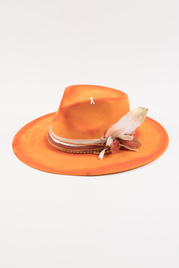 The Sunset- Vegan Suede Teardrop Hat - Orange Custom