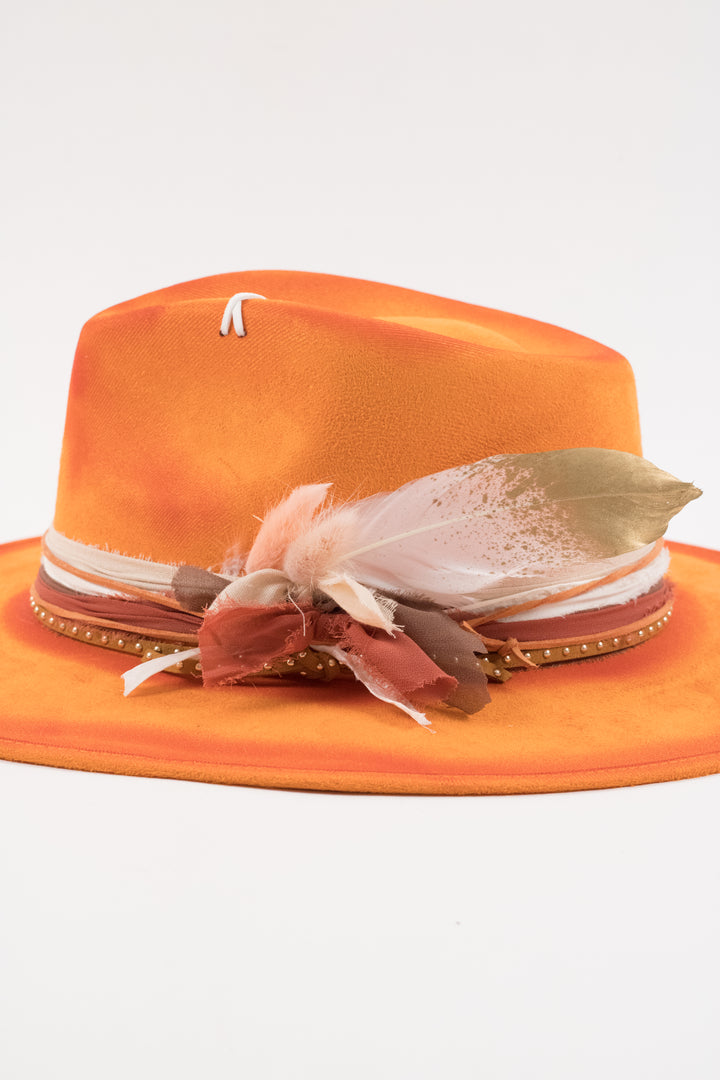 The Sunset- Vegan Suede Teardrop Hat - Orange Custom