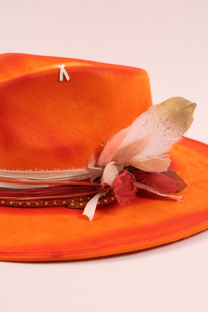 The Sunset- Vegan Suede Teardrop Hat - Orange Custom
