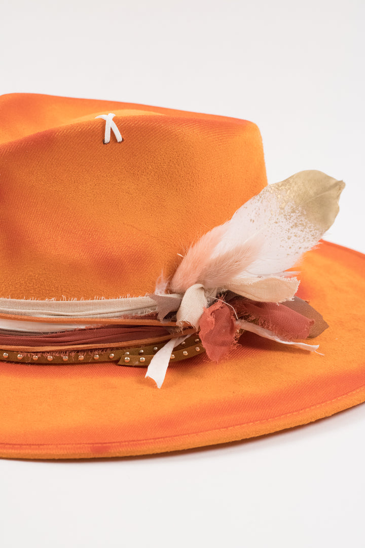 The Sunset- Vegan Suede Teardrop Hat - Orange Custom