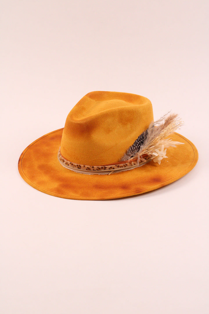 The Sunflower- Vegan Suede Rancher Hat - Mustard Distressed