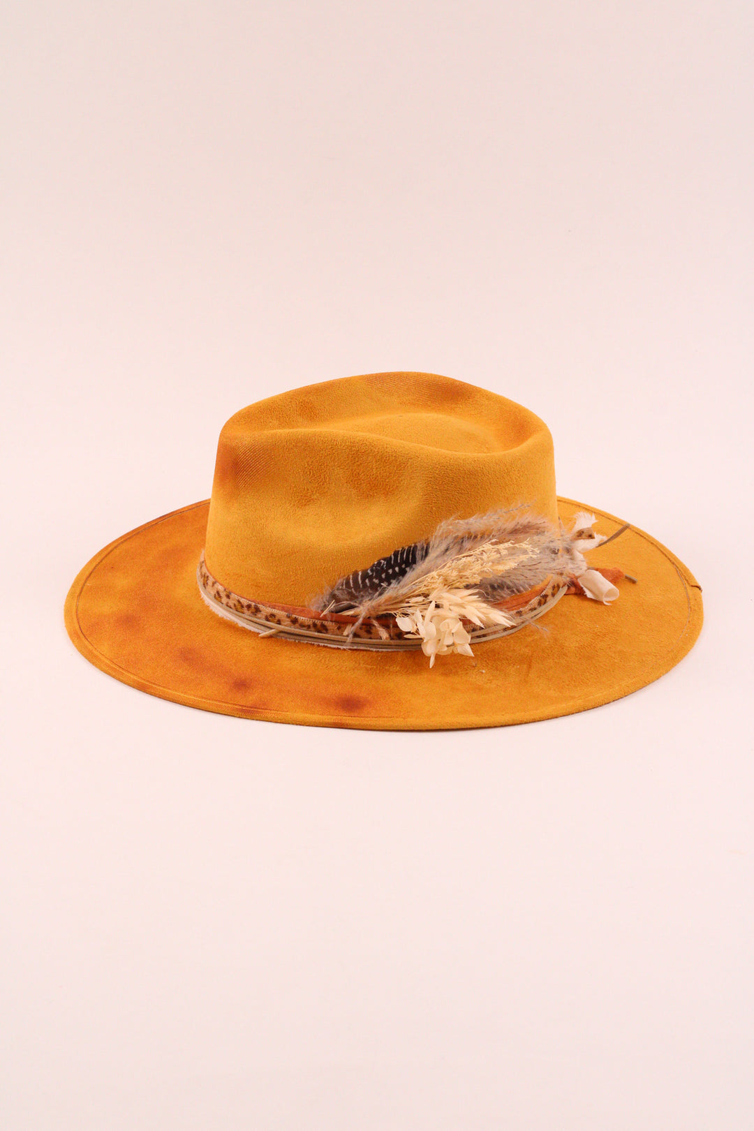 The Sunflower- Vegan Suede Rancher Hat - Mustard Distressed