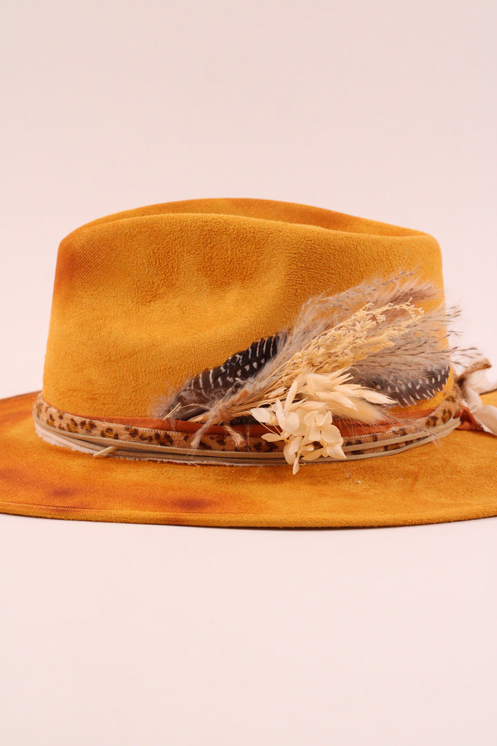 The Sunflower- Vegan Suede Rancher Hat - Mustard Distressed