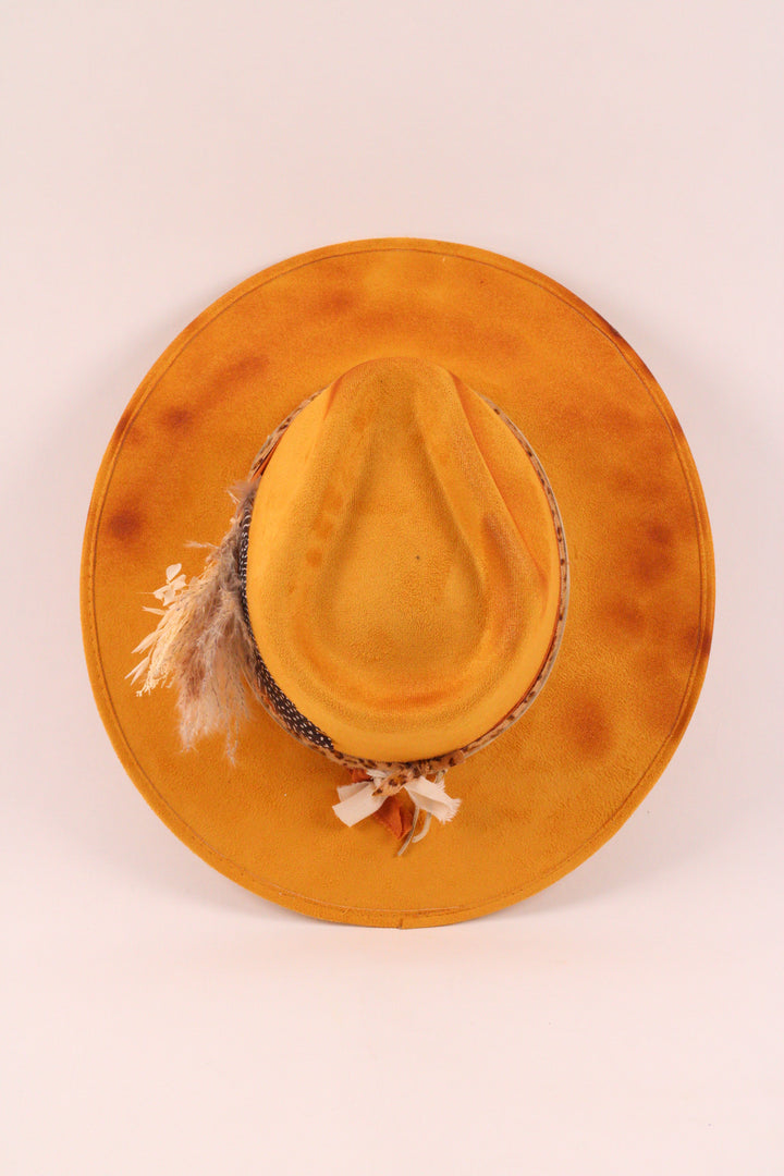The Sunflower- Vegan Suede Rancher Hat - Mustard Distressed