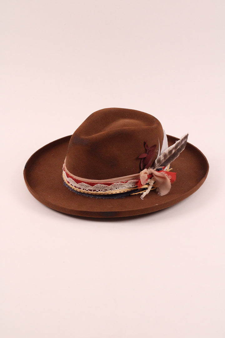 The Sienna - Wool Felt - caramel pencil brim distressed