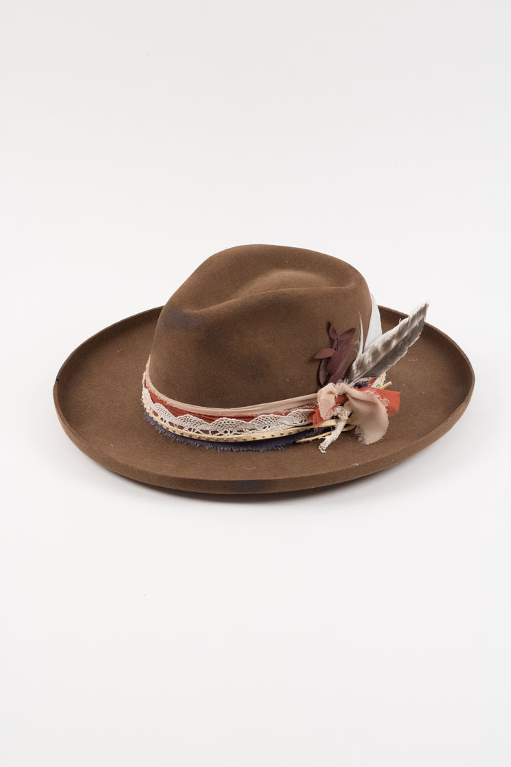 The Sienna - Wool Felt - caramel pencil brim distressed