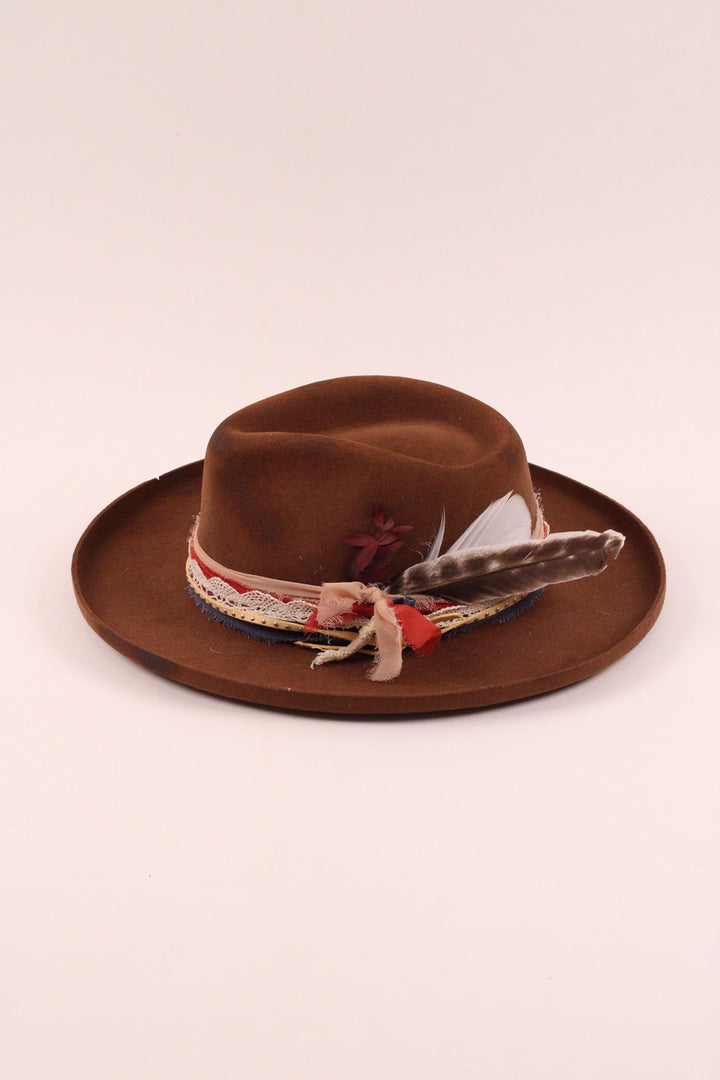 The Sienna - Wool Felt - caramel pencil brim distressed