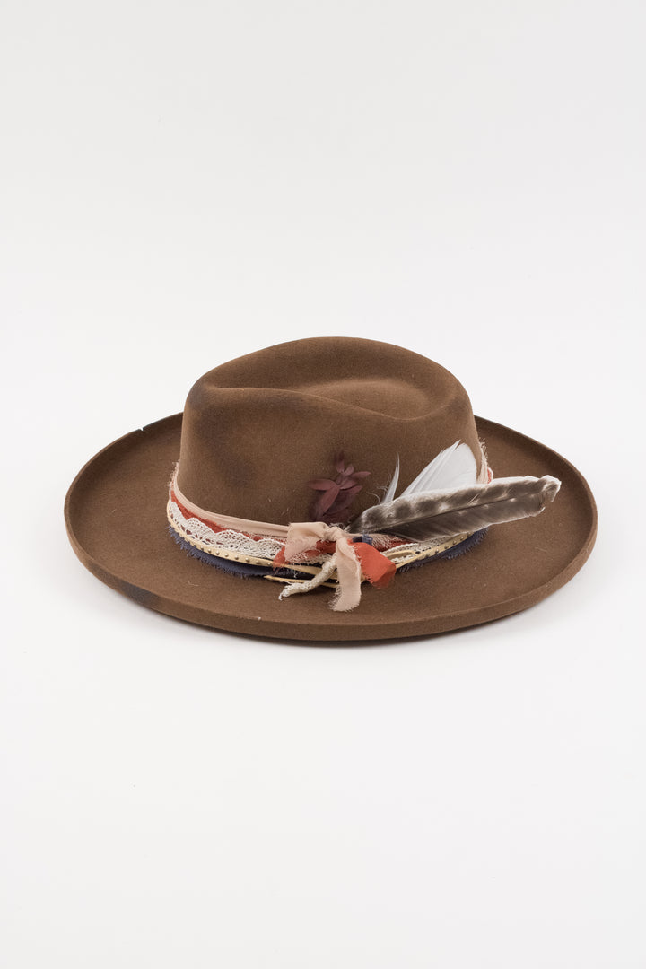 The Sienna - Wool Felt - caramel pencil brim distressed