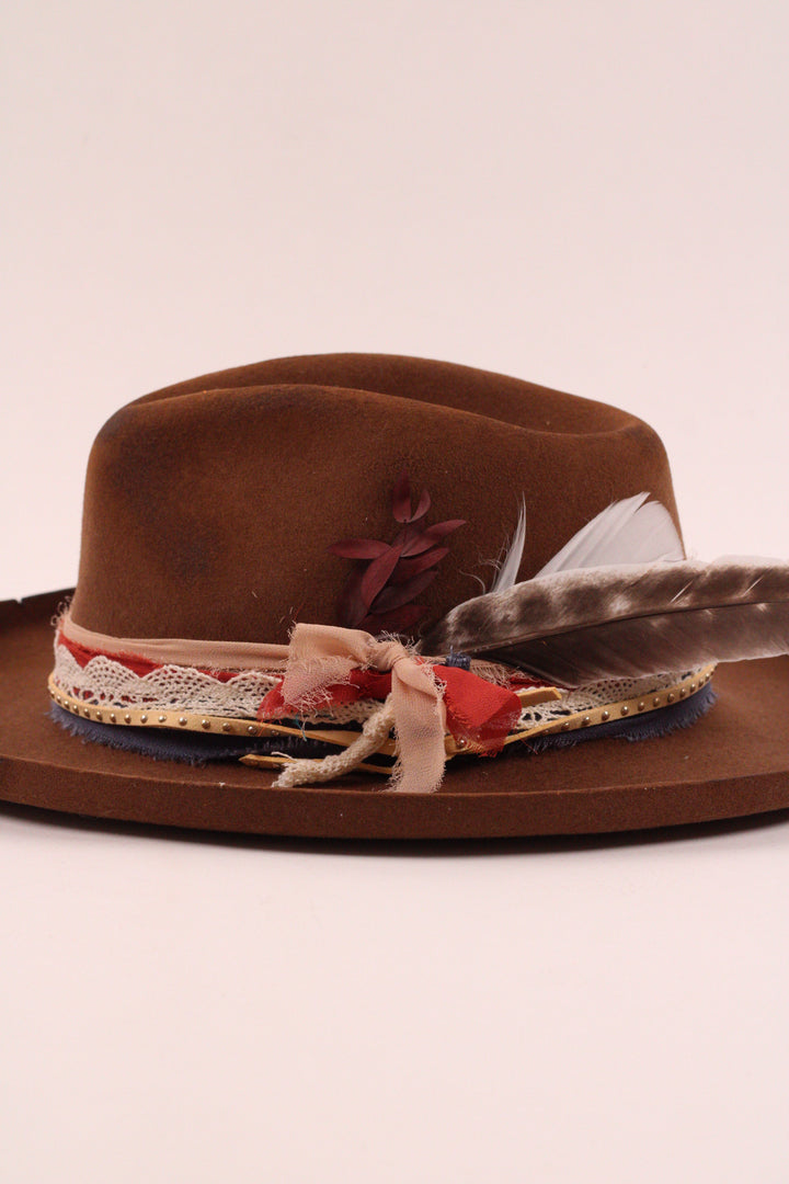 The Sienna - Wool Felt - caramel pencil brim distressed