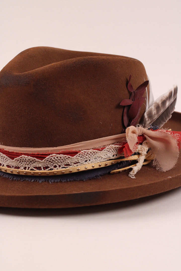 The Sienna - Wool Felt - caramel pencil brim distressed
