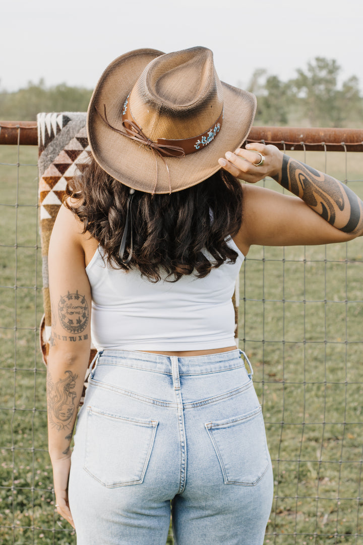 Ellie Cowboy Straw Hat - Chocolate with Caramel Band