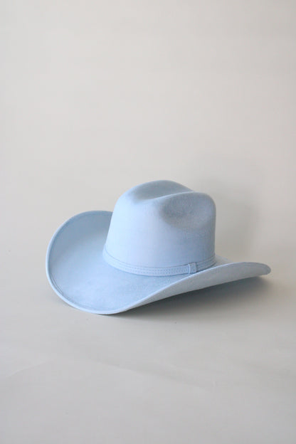 Austin Vegan Suede Cowboy Hat- Sky Blue w/o Band