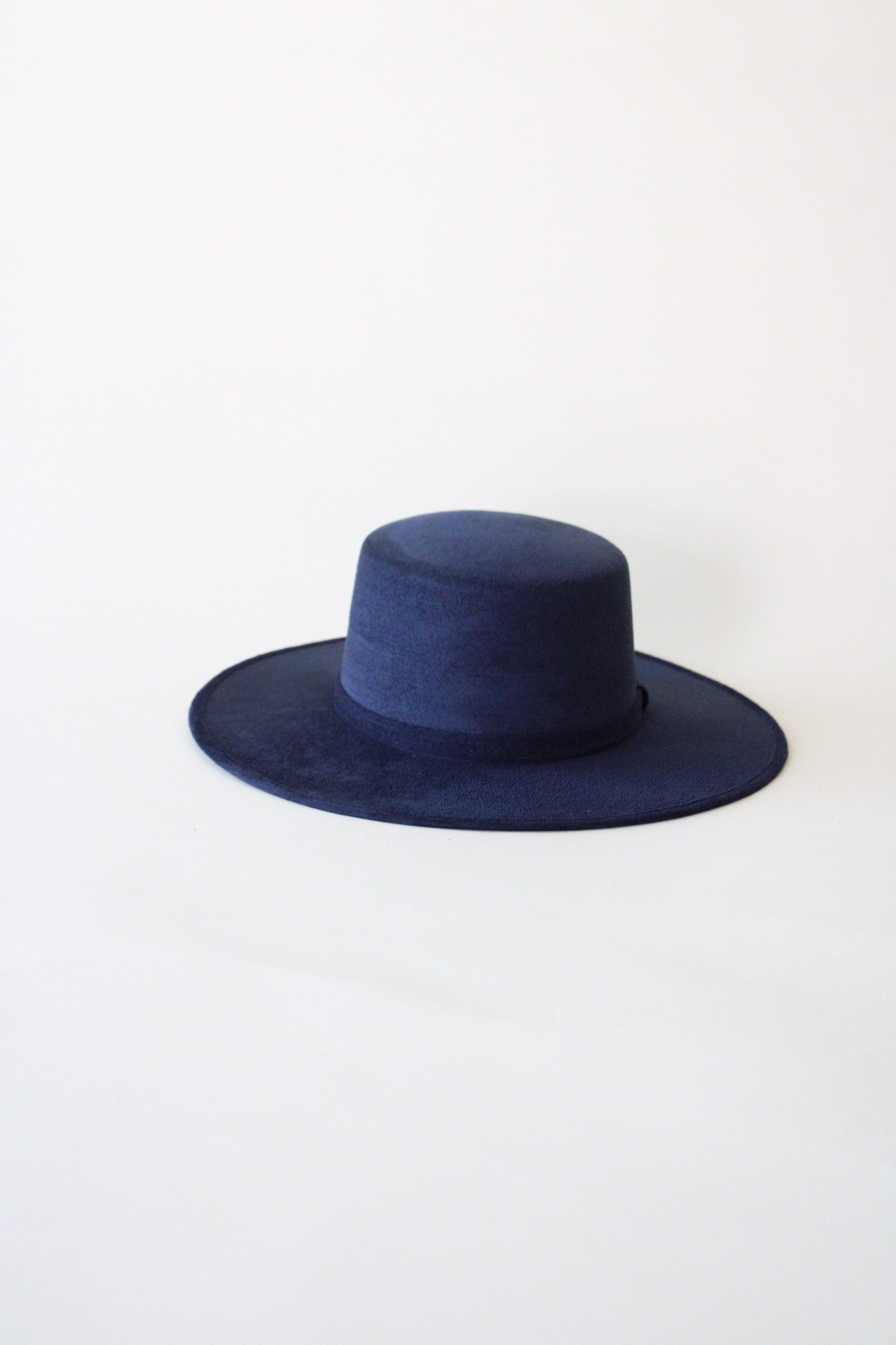 Vegan Suede Flat Top Hat-  Navy Blue