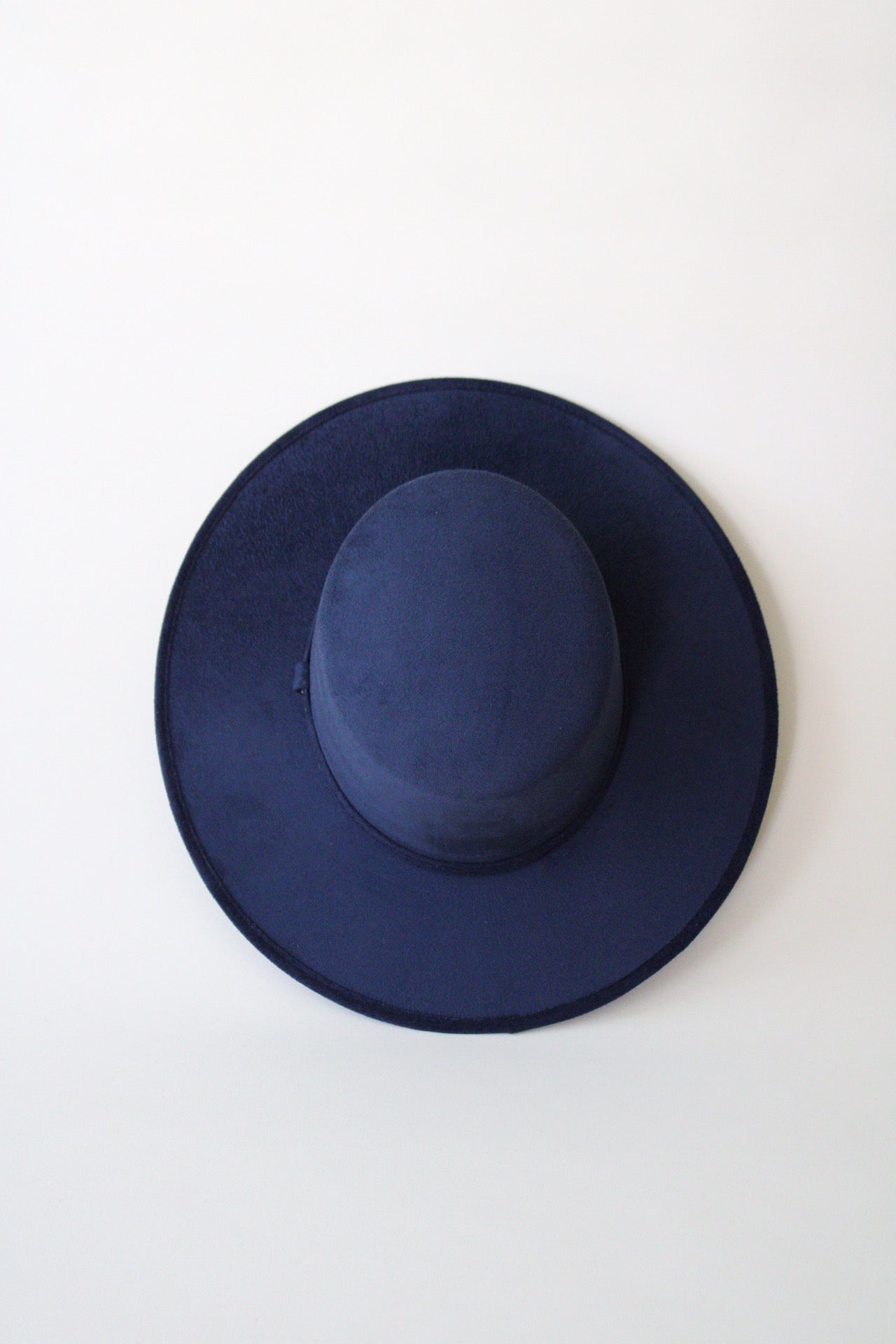 Vegan Suede Flat Top Hat-  Navy Blue