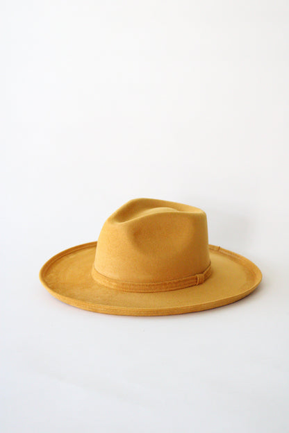 Vegan Suede Rancher Hat - Pencil Brim - Mustard