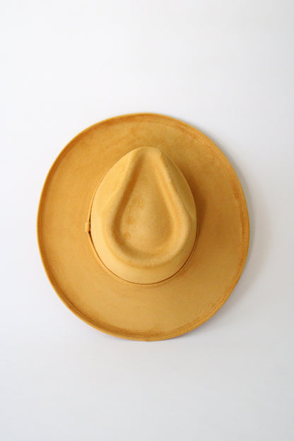 Vegan Suede Rancher Hat - Pencil Brim - Mustard