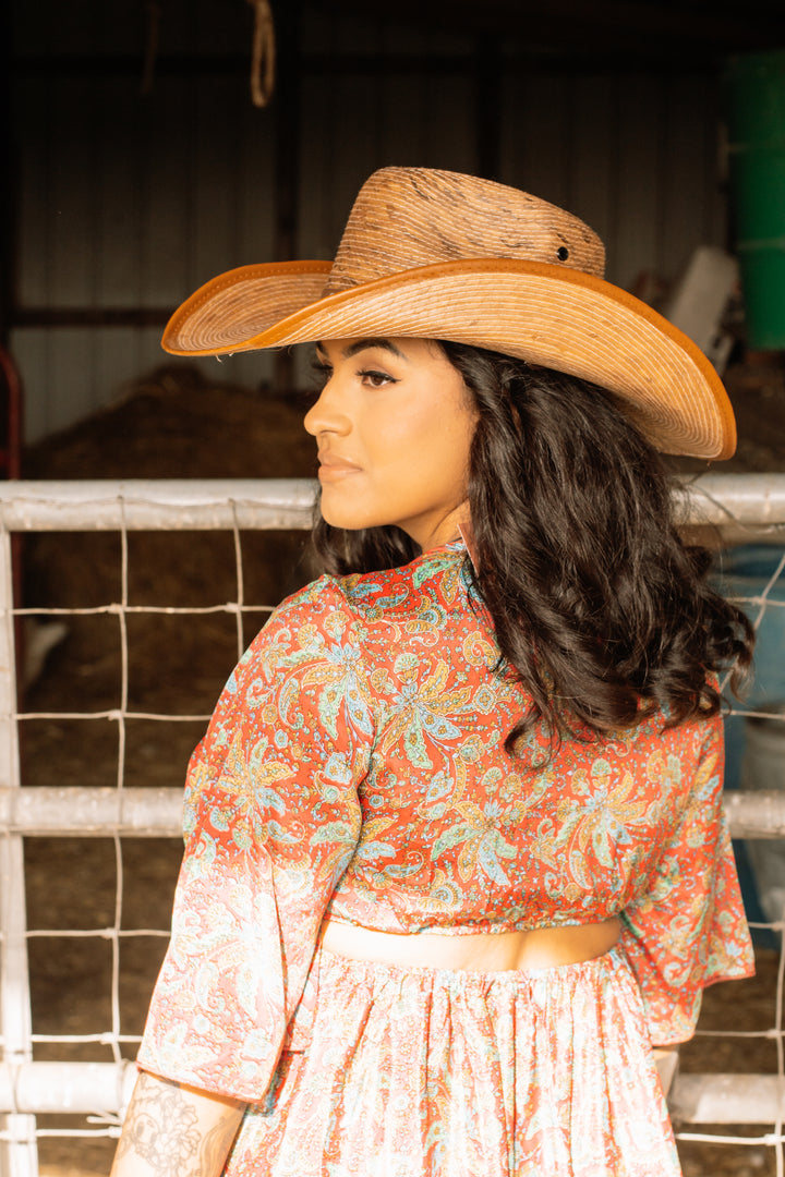 Red Rock Palm Leaf Rancher Cowboy Hat - Saddle Brown