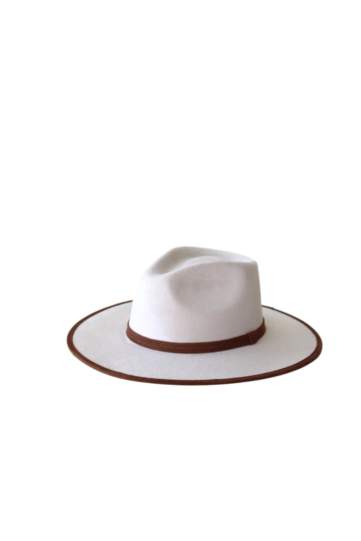 Vegan Suede Rancher Hat -Duo Tone - Ivory + Caramel