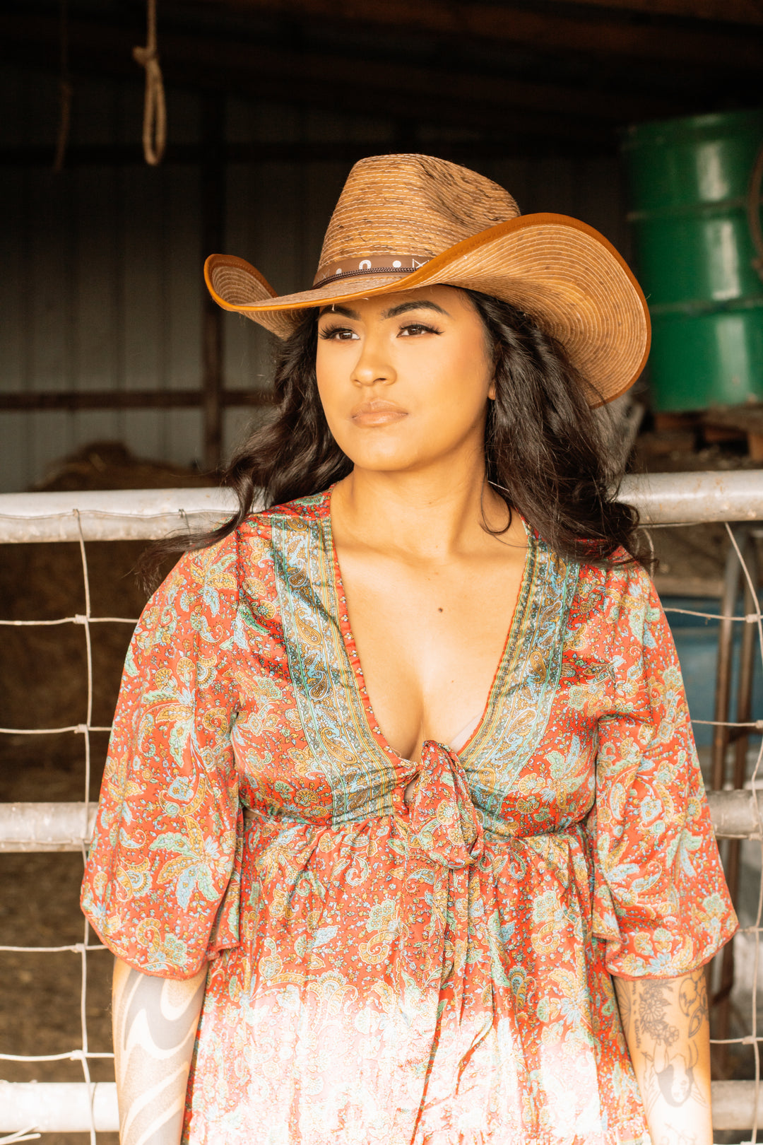 Red Rock Palm Leaf Rancher Cowboy Hat - Saddle Brown