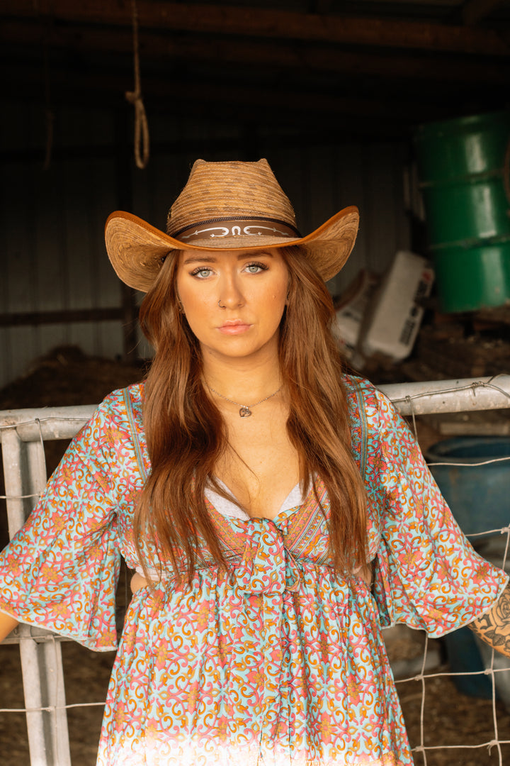 Red Rock Palm Leaf Mesa Cowboy Hat - Saddle Brown