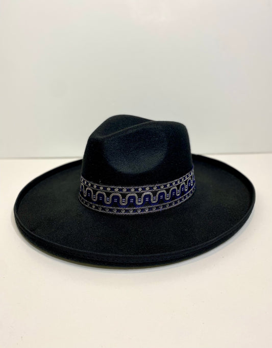 Myla Wool Felt rancher Hat Pencil Wide Brim - Black