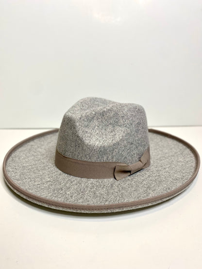 Mina Wool Felt Rancher Hat Wide Pencil Brim - Heather Grey