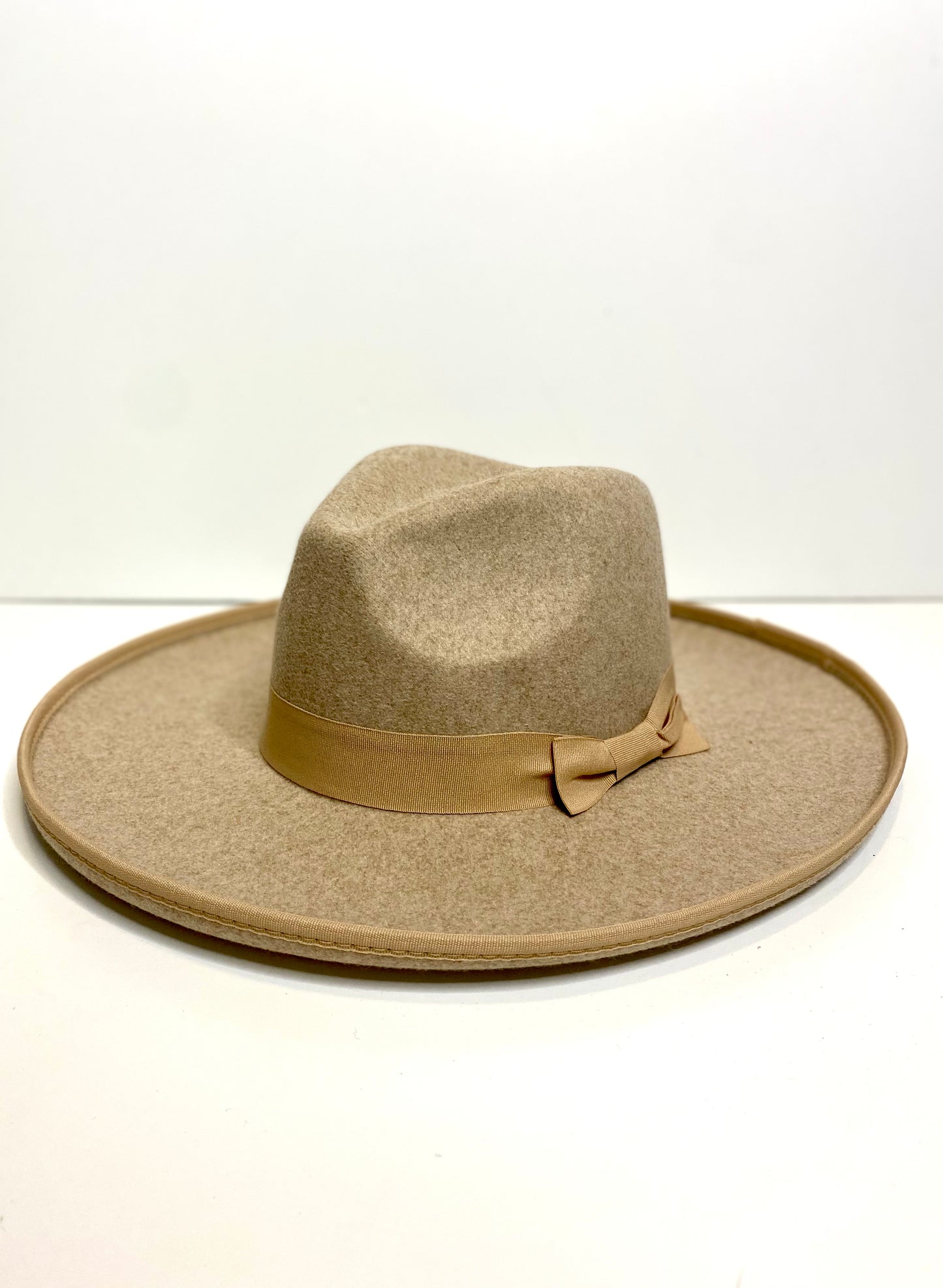 Mina Wool Felt Rancher Hat Wide Pencil Brim - Taupe
