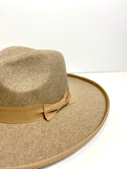 Mina Wool Felt Rancher Hat Wide Pencil Brim - Taupe