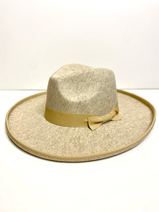 Mina Wool Felt Rancher Hat Wide Pencil Brim - Light Taupe