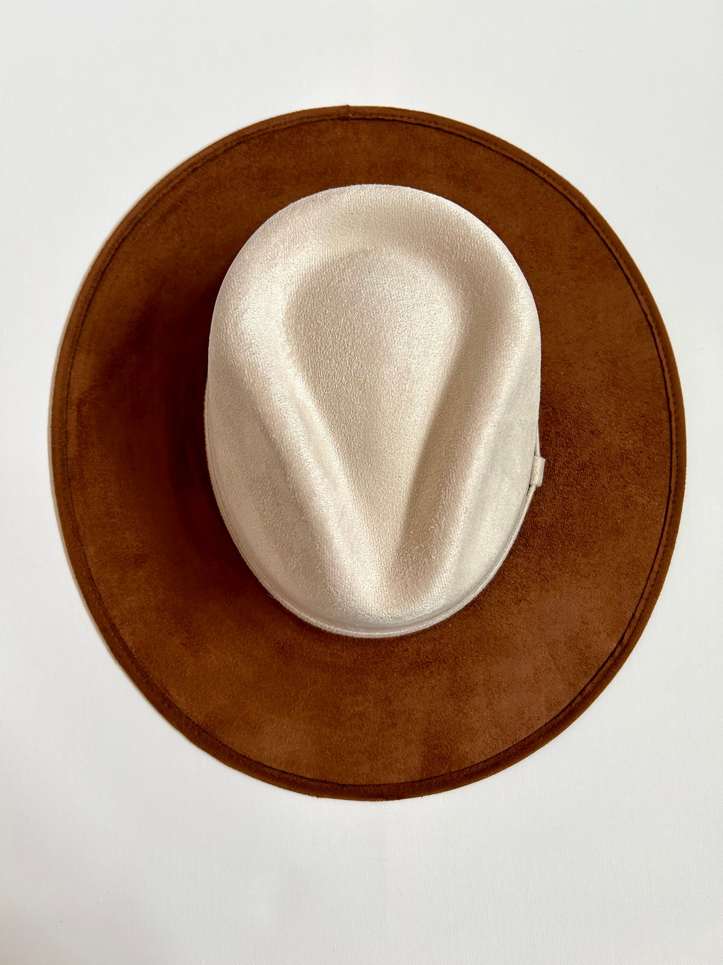 Vegan Suede Rancher Hat - Two Tone - Caramel + Ivory