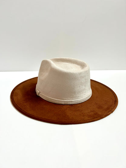 Vegan Suede Rancher Hat - Two Tone - Caramel + Ivory