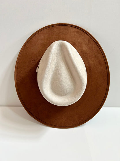 Vegan Suede Rancher Hat - Two Tone - Caramel + Ivory