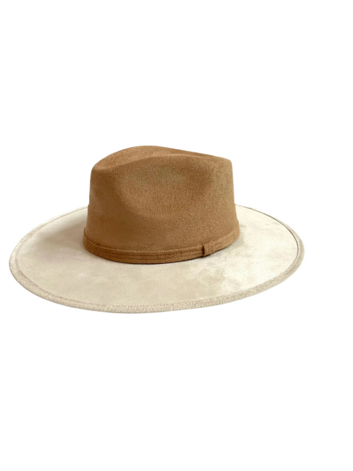 Vegan Suede Rancher Hat - Two Tone - Ivory + Cappuccino